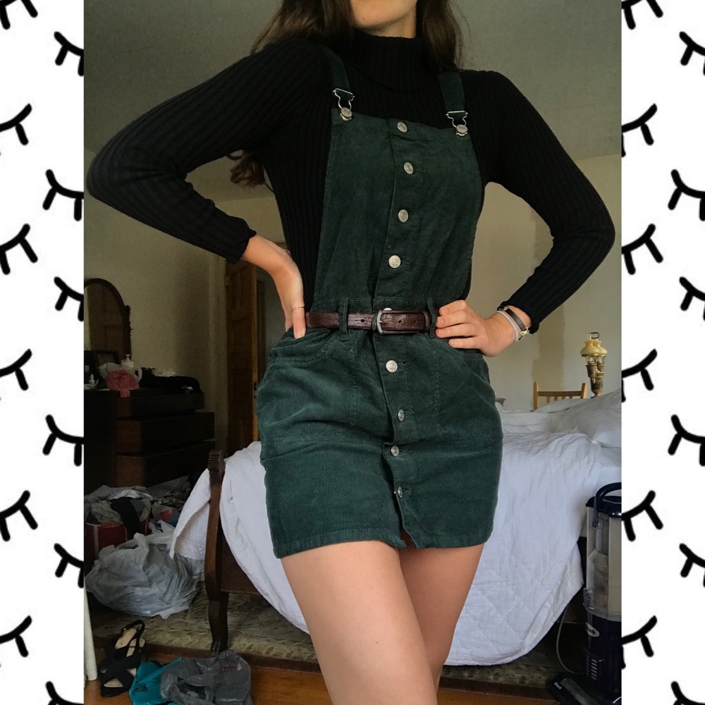 Forest Green Corduroy Overall Dress